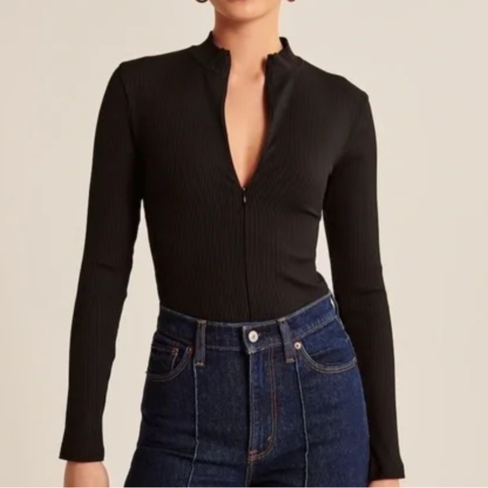 Abercrombie Black Ribbed Long Sleeve Bodysuit